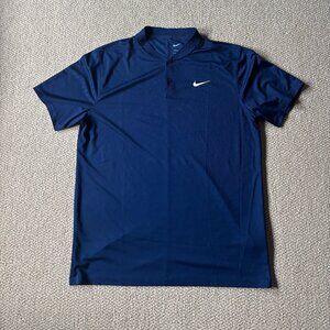 NIKE Dri-FIT Modern Blade Collar Polo Shirt Navy Blue Size L Golf Tennis Casual